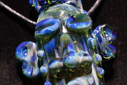 Blue Green Glass Tiki Pendant | Sculpted Moai Necklace | Pele Totem Talisman