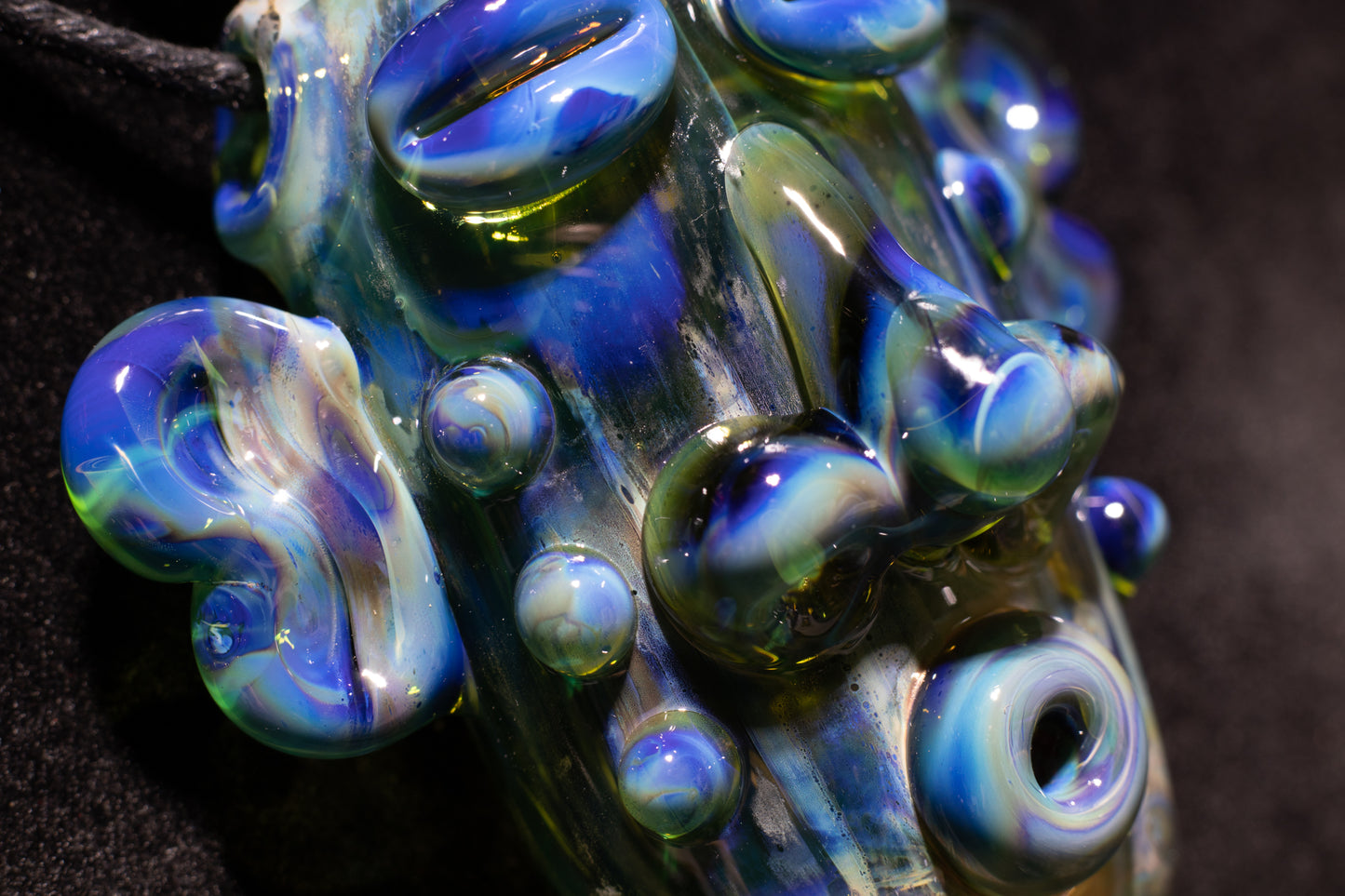 Blue Green Glass Tiki Pendant | Sculpted Moai Necklace | Pele Totem Talisman