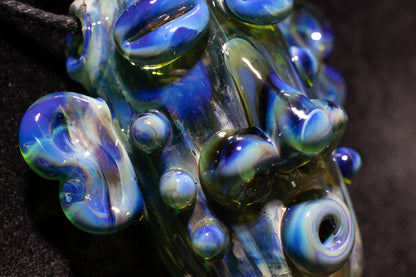 Blue Green Glass Tiki Pendant | Sculpted Moai Necklace | Pele Totem Talisman