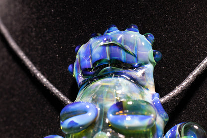 Blue Green Glass Tiki Pendant | Sculpted Moai Necklace | Pele Totem Talisman