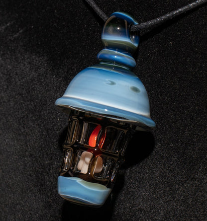 Ship Lantern Glass Pendant | Handmade Victorian Street Lamp | Glass Candle Necklace Old Antique style Jewelry | Sculpted Art Flame Pendants