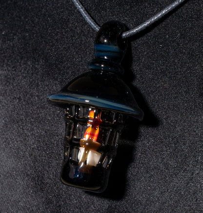 Ship Lantern Glass Pendant | Handmade Victorian Street Lamp | Glass Candle Necklace Old Antique style Jewelry | Sculpted Art Flame Pendants
