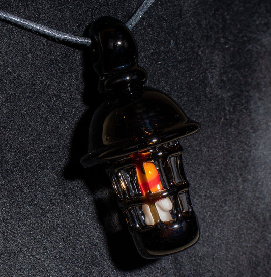 Ship Lantern Glass Pendant | Handmade Victorian Street Lamp | Glass Candle Necklace Old Antique style Jewelry | Sculpted Art Flame Pendants