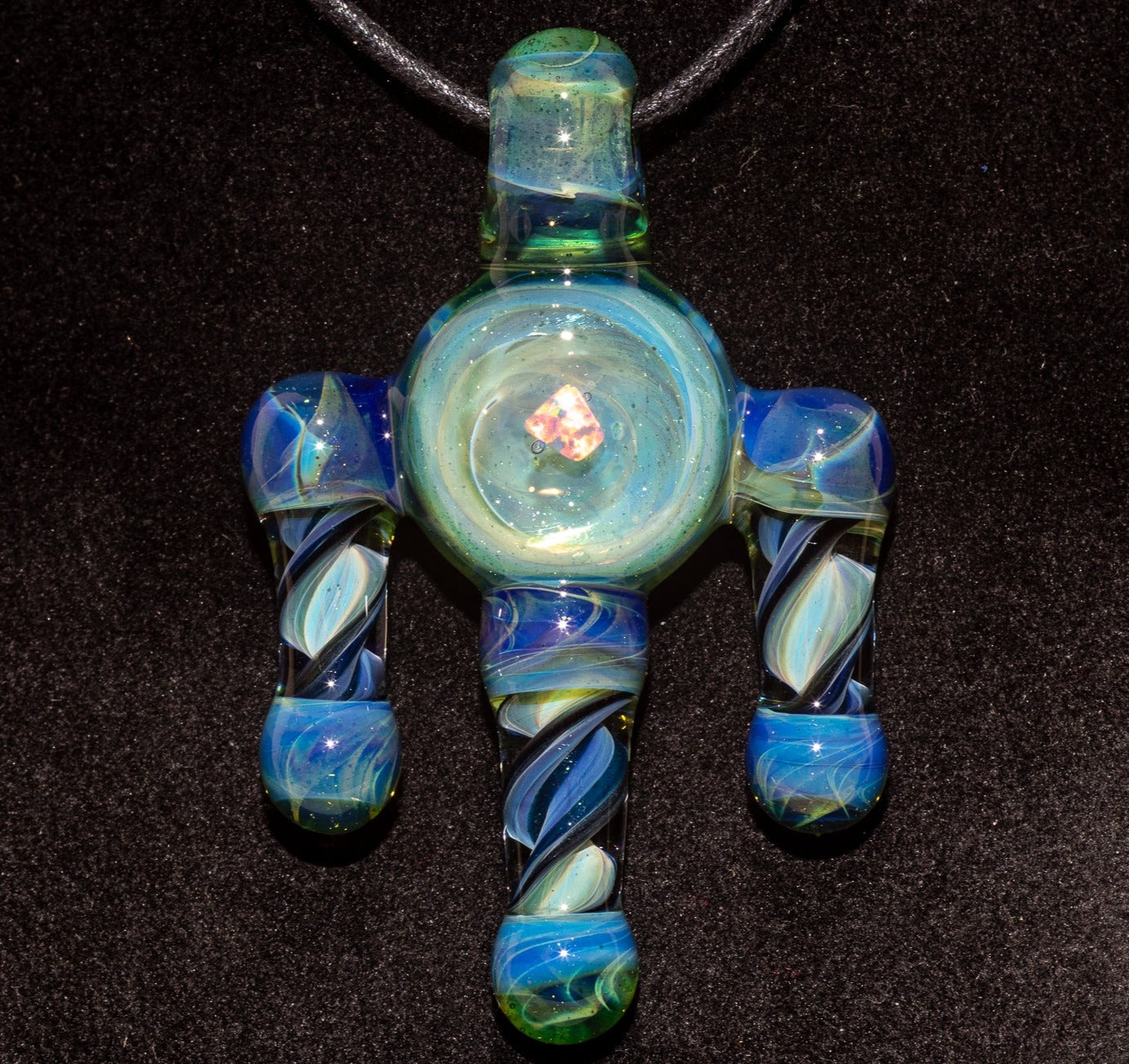 Ankh Eye Of Horus | Sculpted Glass Pendant with Encased Opal | Borosilicate Glass Necklace | Glass Charm Jewelry | Sparkle Necklace |