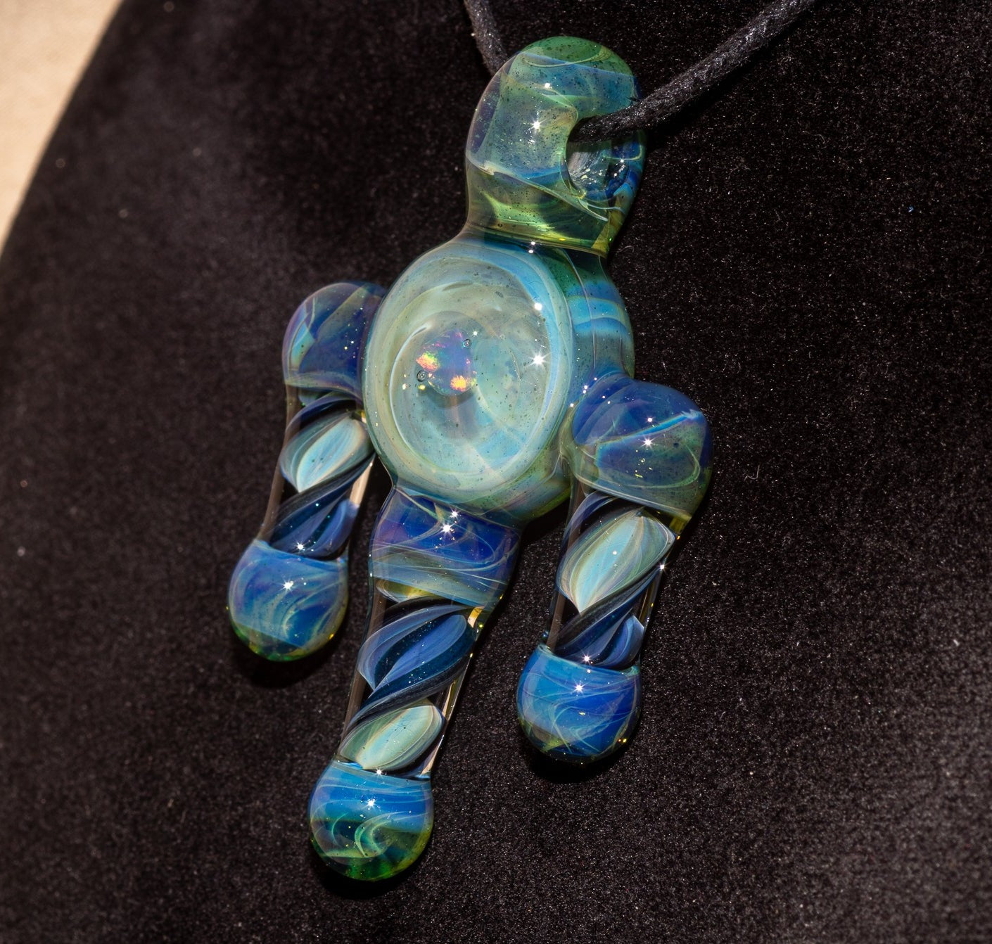 Ankh Eye Of Horus | Sculpted Glass Pendant with Encased Opal | Borosilicate Glass Necklace | Glass Charm Jewelry | Sparkle Necklace |