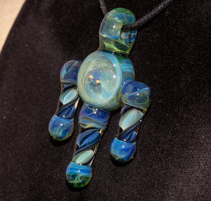 Ankh Eye Of Horus | Sculpted Glass Pendant with Encased Opal | Borosilicate Glass Necklace | Glass Charm Jewelry | Sparkle Necklace |