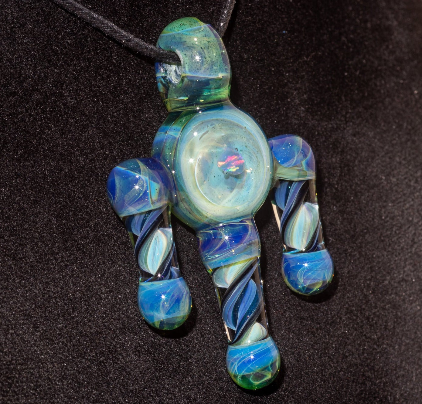Ankh Eye Of Horus | Sculpted Glass Pendant with Encased Opal | Borosilicate Glass Necklace | Glass Charm Jewelry | Sparkle Necklace |
