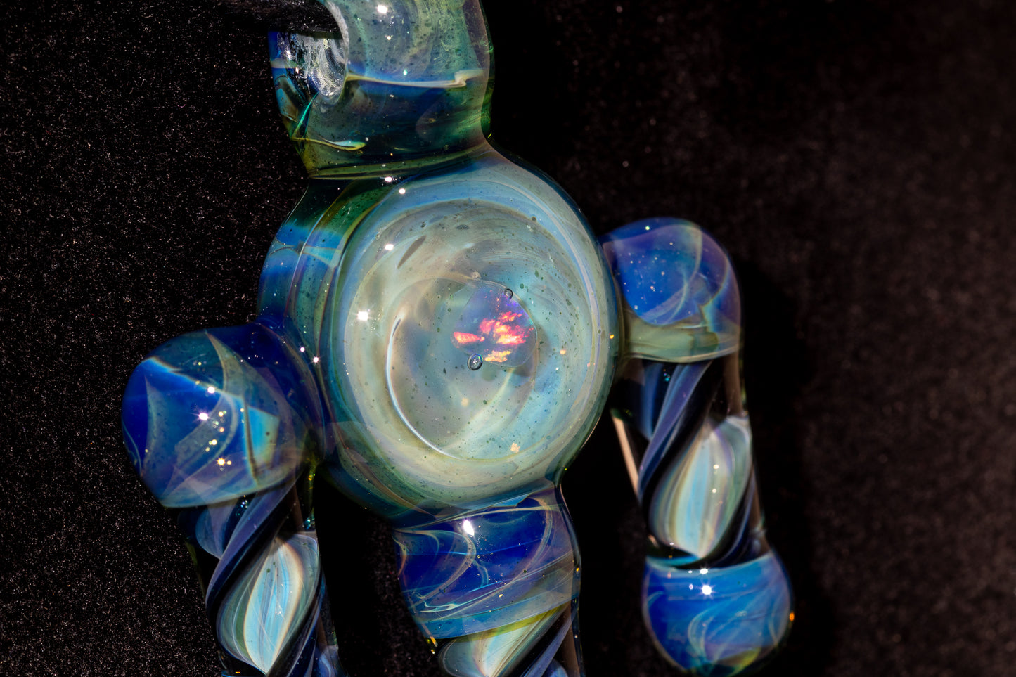 Ankh Eye Of Horus | Sculpted Glass Pendant with Encased Opal | Borosilicate Glass Necklace | Glass Charm Jewelry | Sparkle Necklace |