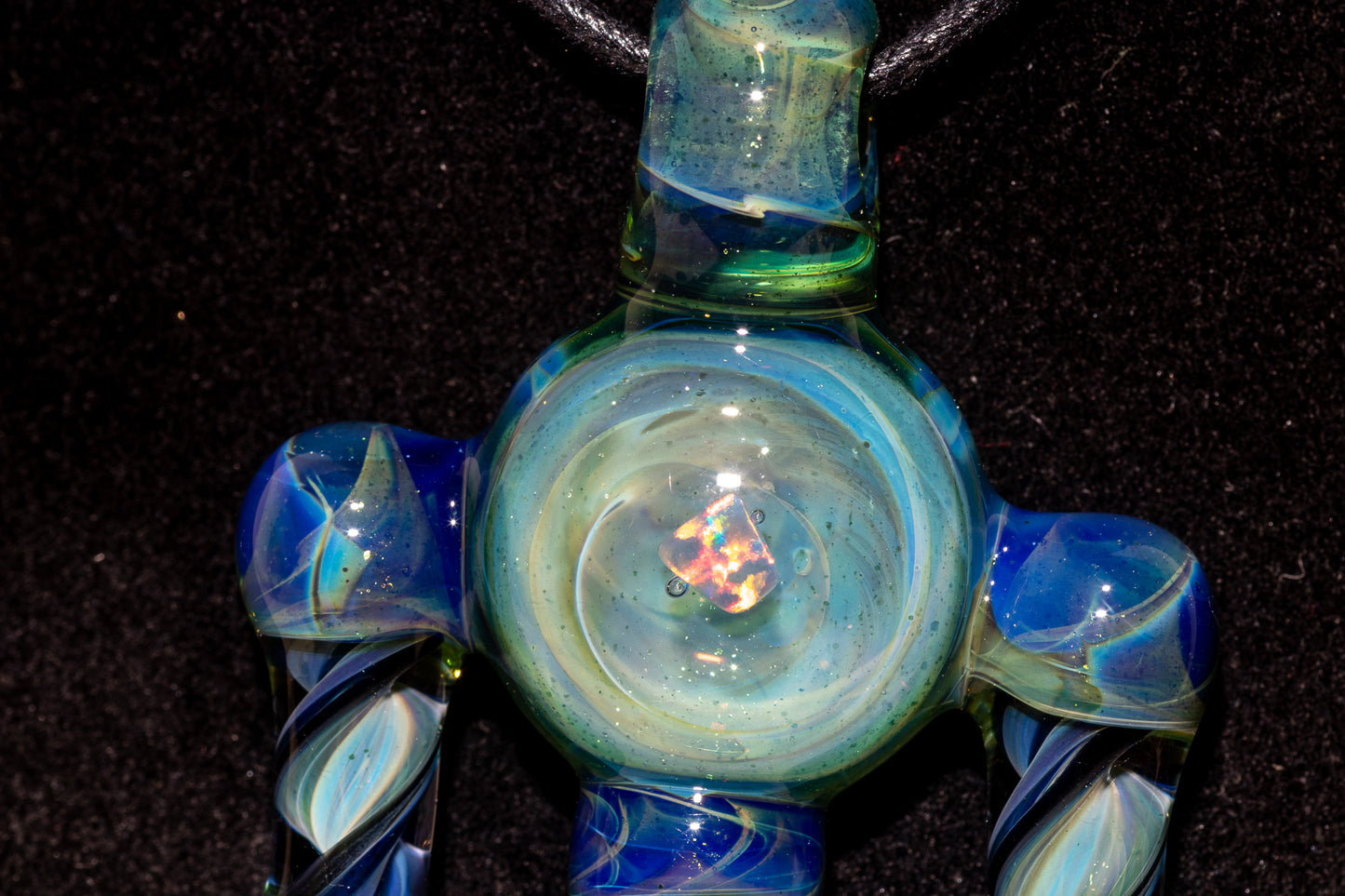 Ankh Eye Of Horus | Sculpted Glass Pendant with Encased Opal | Borosilicate Glass Necklace | Glass Charm Jewelry | Sparkle Necklace |