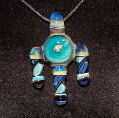 Ankh Eye Of Horus | Sculpted Glass Pendant with Encased Opal | Borosilicate Glass Necklace | Glass Charm Jewelry | Sparkle Necklace |