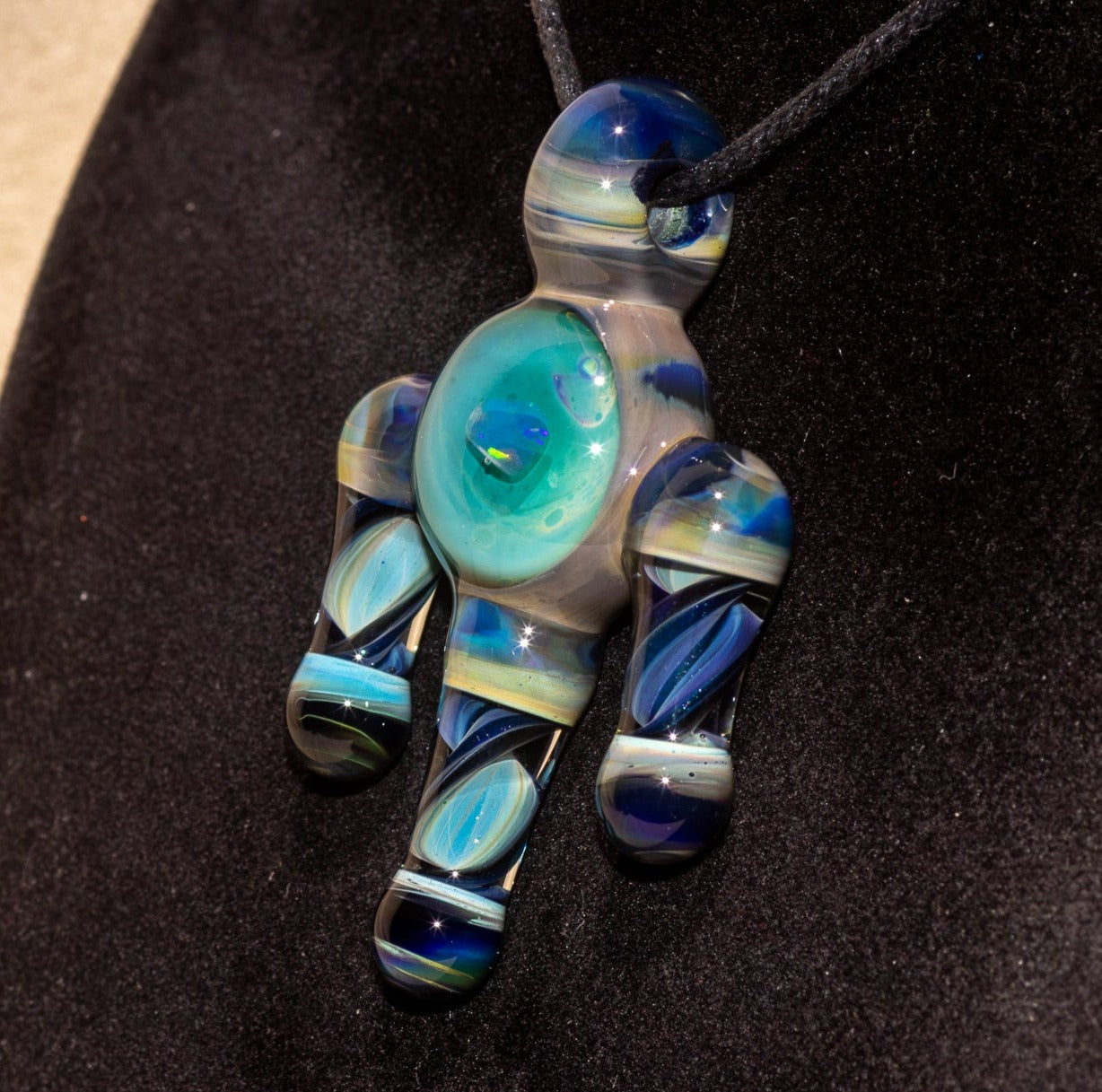 Ankh Eye Of Horus | Sculpted Glass Pendant with Encased Opal | Borosilicate Glass Necklace | Glass Charm Jewelry | Sparkle Necklace |