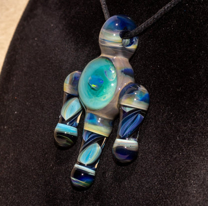 Ankh Eye Of Horus | Sculpted Glass Pendant with Encased Opal | Borosilicate Glass Necklace | Glass Charm Jewelry | Sparkle Necklace |