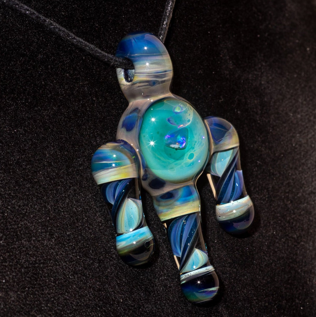 Ankh Eye Of Horus | Sculpted Glass Pendant with Encased Opal | Borosilicate Glass Necklace | Glass Charm Jewelry | Sparkle Necklace |