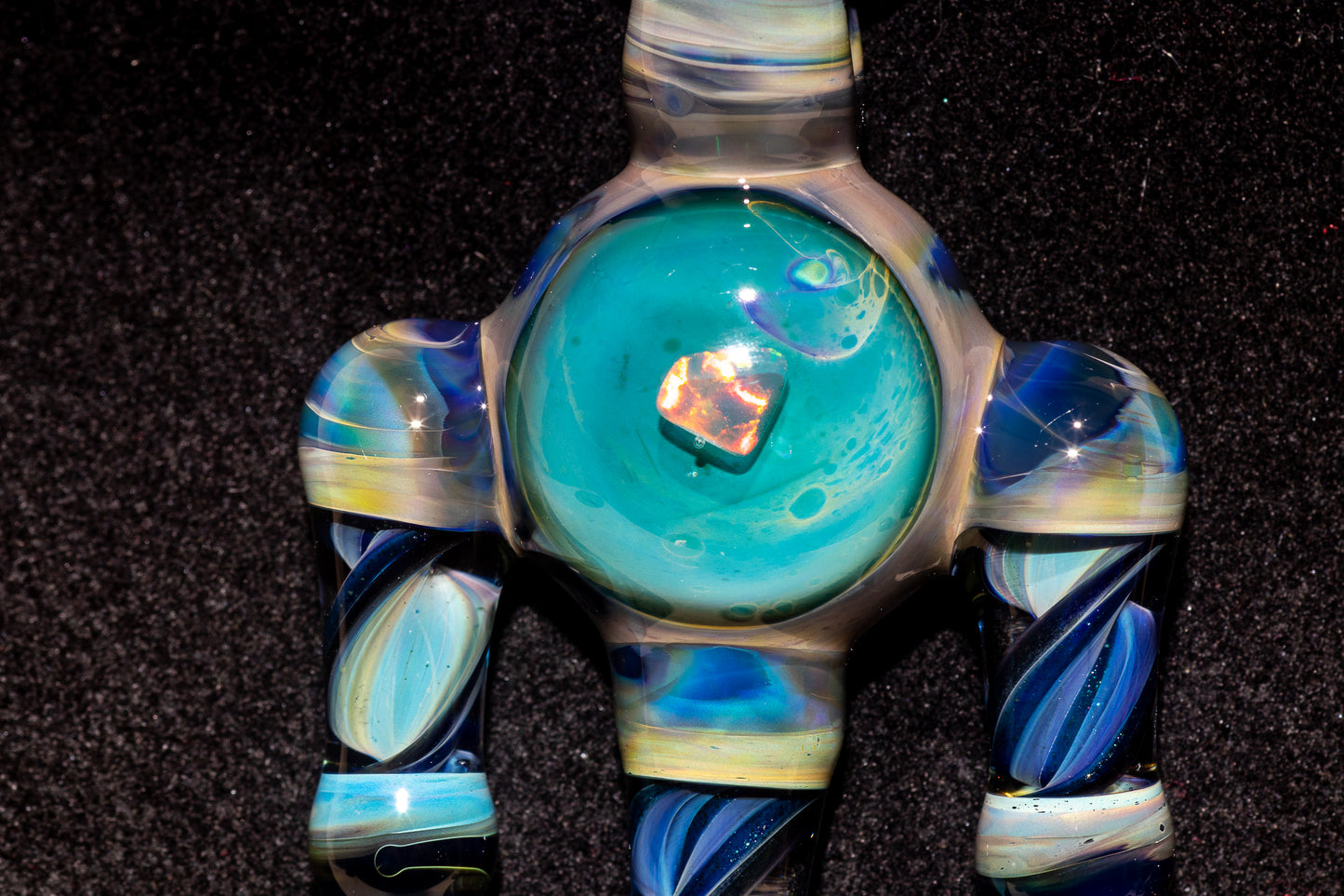 Ankh Eye Of Horus | Sculpted Glass Pendant with Encased Opal | Borosilicate Glass Necklace | Glass Charm Jewelry | Sparkle Necklace |