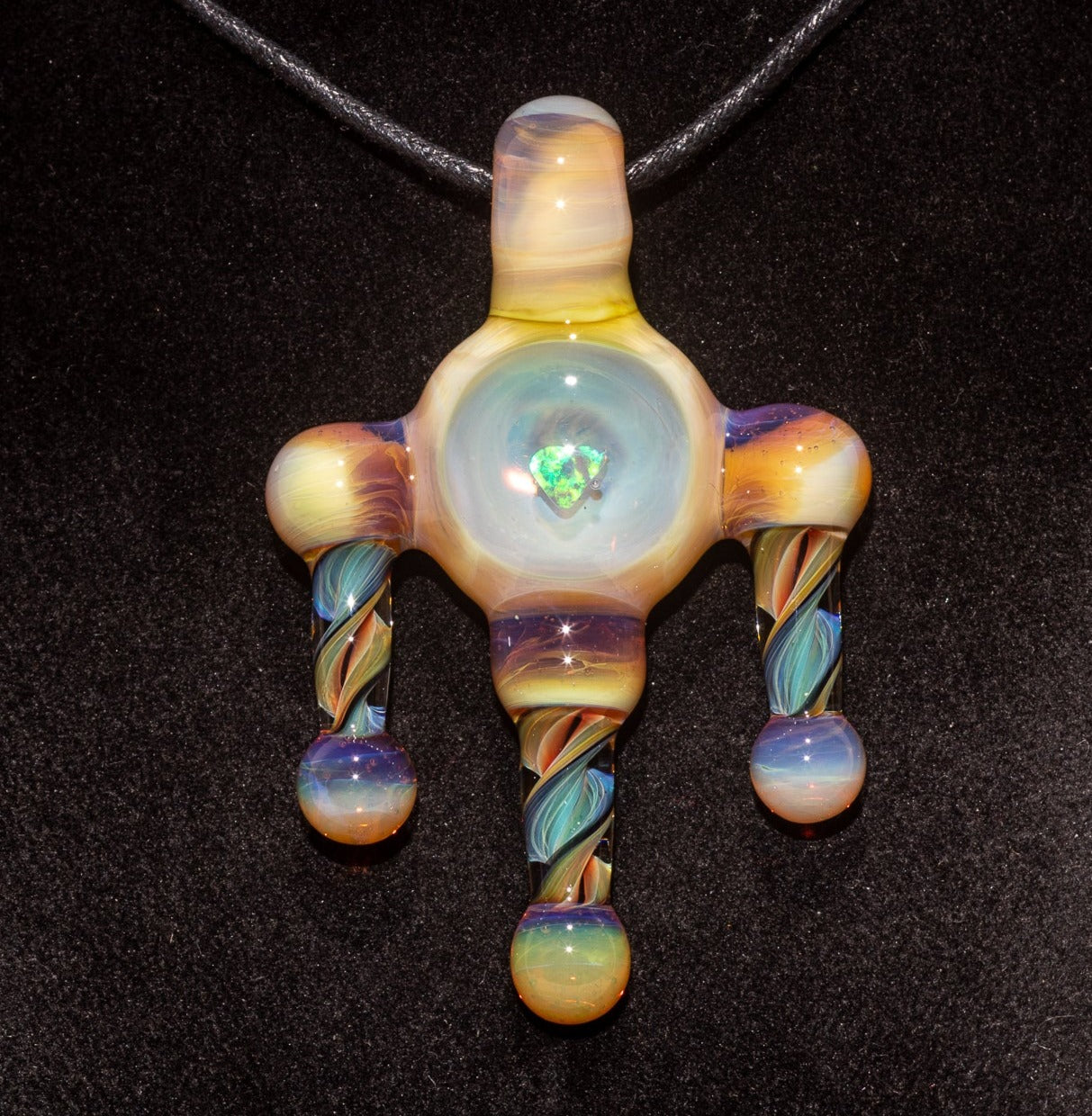 Ankh Eye Of Horus | Sculpted Glass Pendant with Encased Opal | Borosilicate Glass Necklace | Glass Charm Jewelry | Sparkle Necklace |