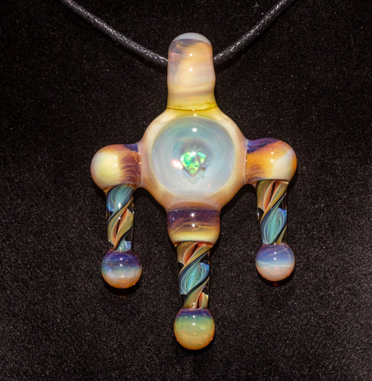 Ankh Eye Of Horus | Sculpted Glass Pendant with Encased Opal | Borosilicate Glass Necklace | Glass Charm Jewelry | Sparkle Necklace |