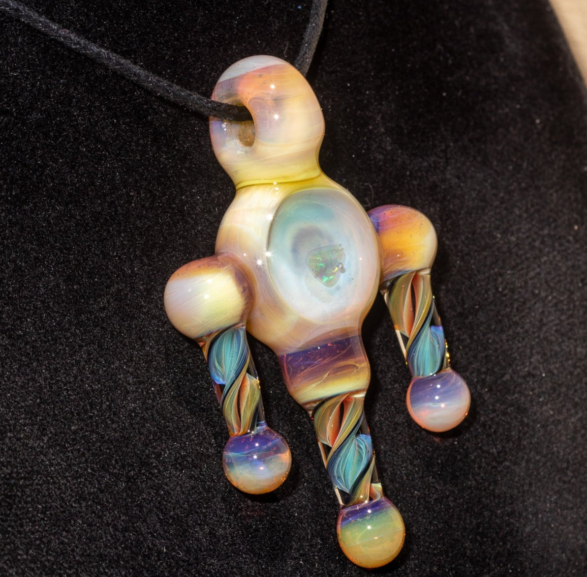 Ankh Eye Of Horus | Sculpted Glass Pendant with Encased Opal | Borosilicate Glass Necklace | Glass Charm Jewelry | Sparkle Necklace |