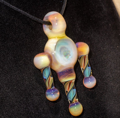 Ankh Eye Of Horus | Sculpted Glass Pendant with Encased Opal | Borosilicate Glass Necklace | Glass Charm Jewelry | Sparkle Necklace |