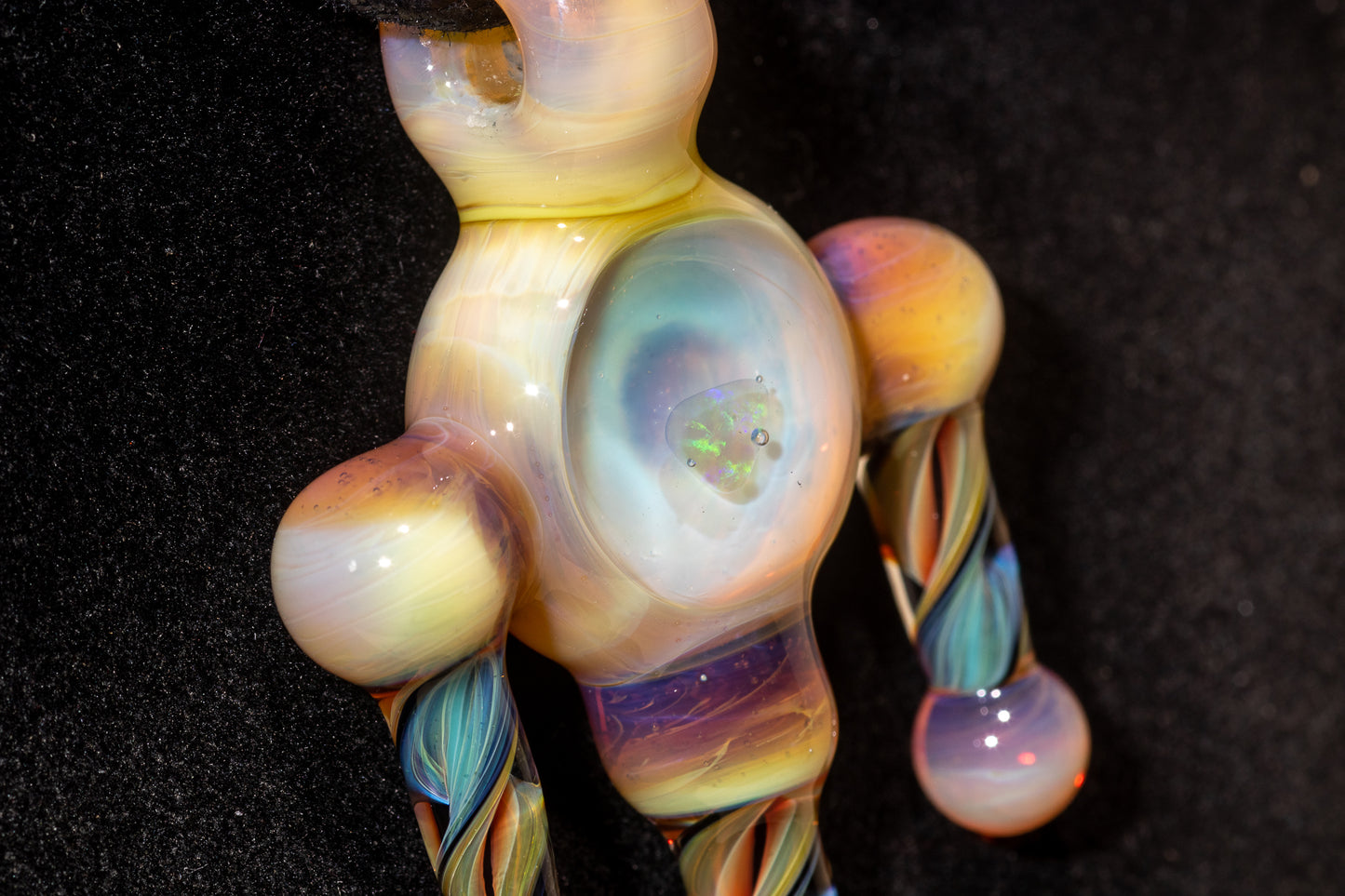 Ankh Eye Of Horus | Sculpted Glass Pendant with Encased Opal | Borosilicate Glass Necklace | Glass Charm Jewelry | Sparkle Necklace |