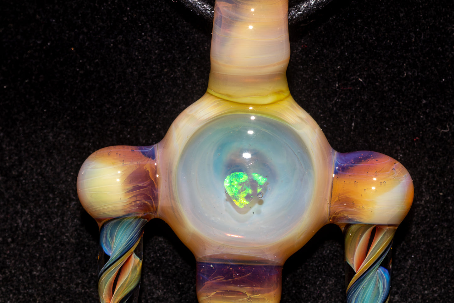 Ankh Eye Of Horus | Sculpted Glass Pendant with Encased Opal | Borosilicate Glass Necklace | Glass Charm Jewelry | Sparkle Necklace |