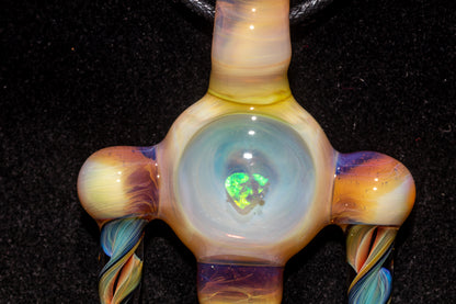 Ankh Eye Of Horus | Sculpted Glass Pendant with Encased Opal | Borosilicate Glass Necklace | Glass Charm Jewelry | Sparkle Necklace |