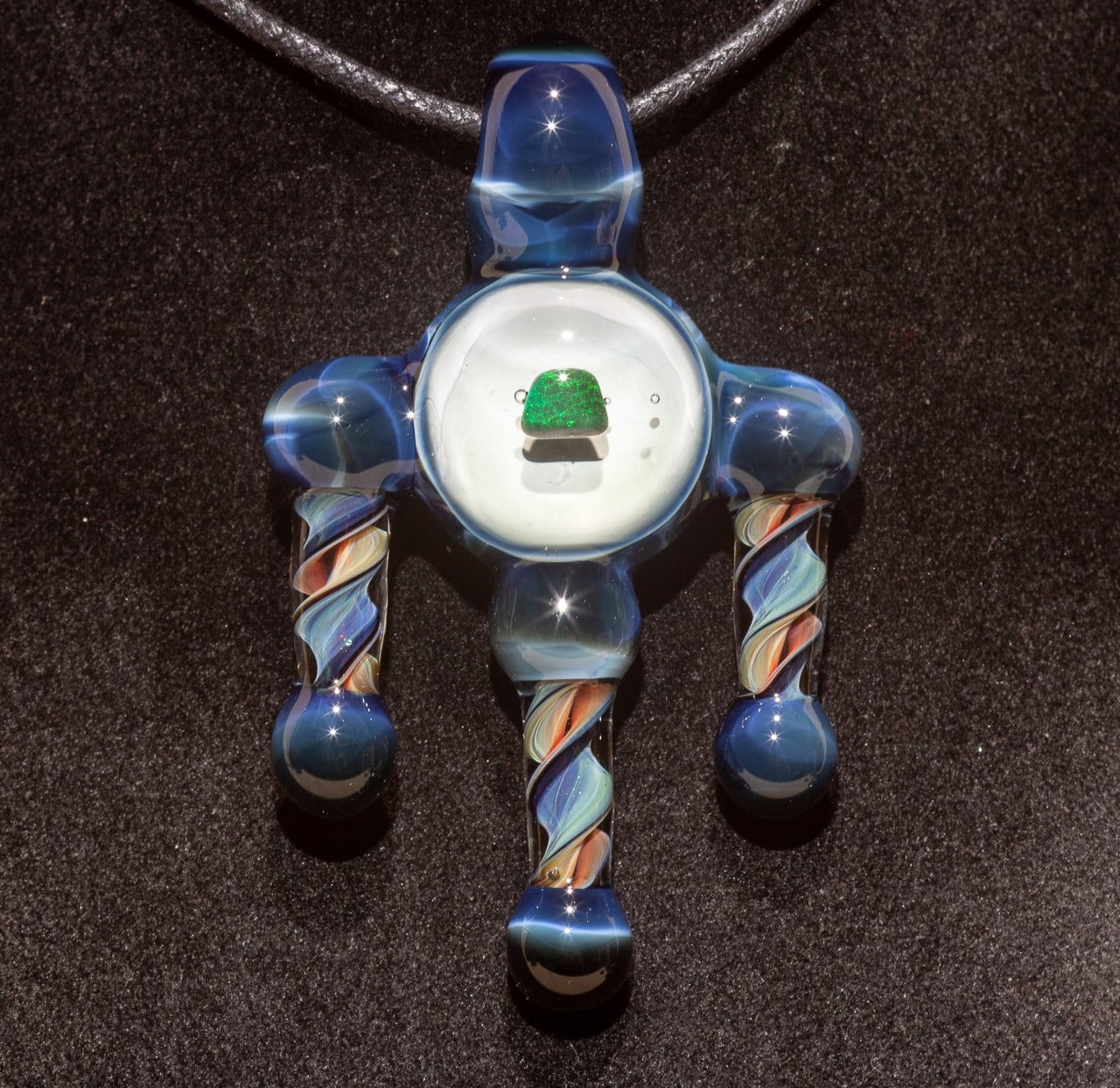 Ankh Eye Of Horus | Sculpted Glass Pendant with Encased Opal | Borosilicate Glass Necklace | Glass Charm Jewelry | Sparkle Necklace |