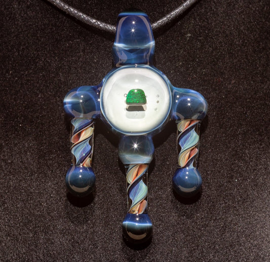 Ankh Eye Of Horus | Sculpted Glass Pendant with Encased Opal | Borosilicate Glass Necklace | Glass Charm Jewelry | Sparkle Necklace |