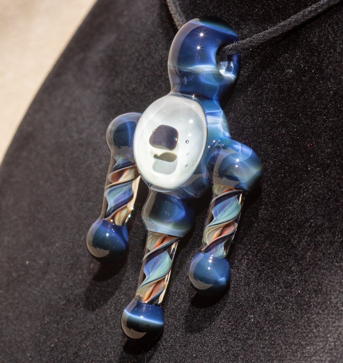 Ankh Eye Of Horus | Sculpted Glass Pendant with Encased Opal | Borosilicate Glass Necklace | Glass Charm Jewelry | Sparkle Necklace |