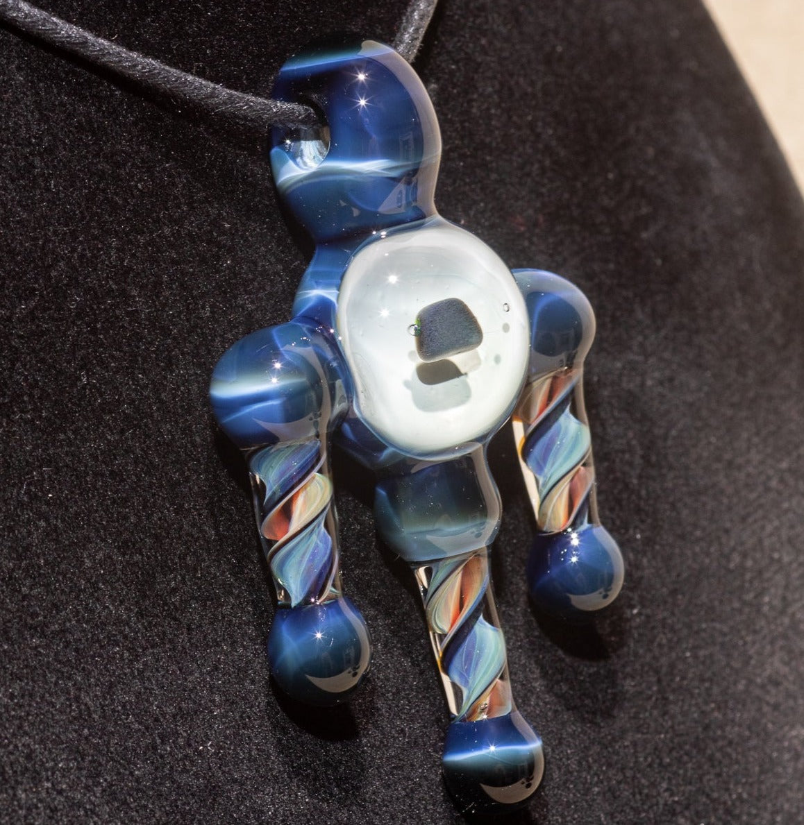 Ankh Eye Of Horus | Sculpted Glass Pendant with Encased Opal | Borosilicate Glass Necklace | Glass Charm Jewelry | Sparkle Necklace |