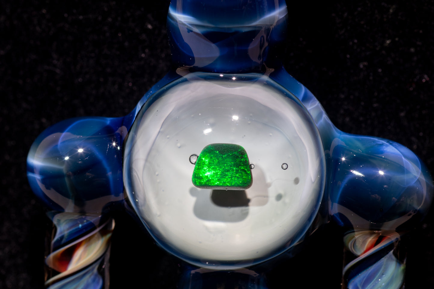 Ankh Eye Of Horus | Sculpted Glass Pendant with Encased Opal | Borosilicate Glass Necklace | Glass Charm Jewelry | Sparkle Necklace |