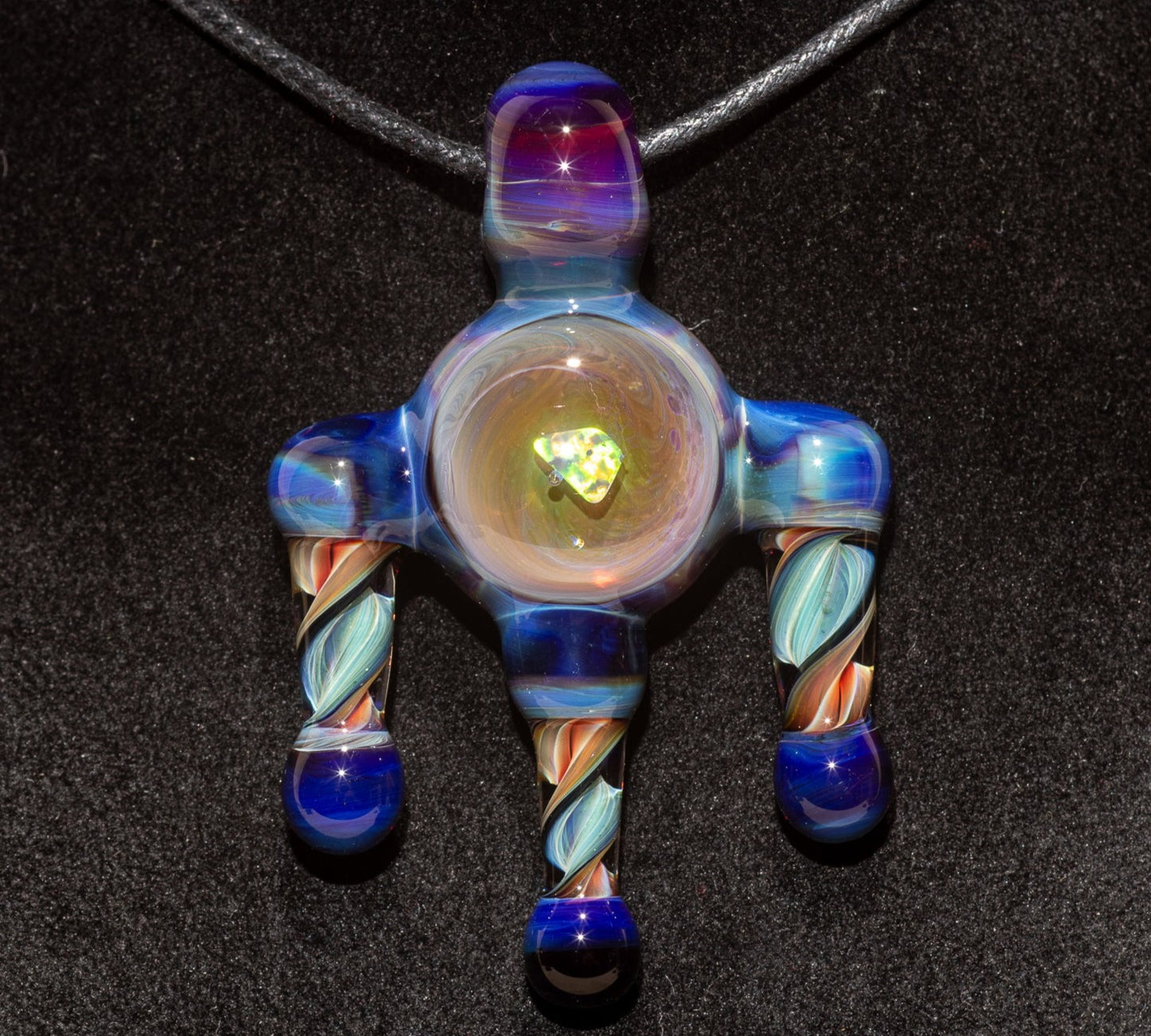 Ankh Eye Of Horus | Sculpted Glass Pendant with Encased Opal | Borosilicate Glass Necklace | Glass Charm Jewelry | Sparkle Necklace |