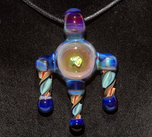Ankh Eye Of Horus | Sculpted Glass Pendant with Encased Opal | Borosilicate Glass Necklace | Glass Charm Jewelry | Sparkle Necklace |