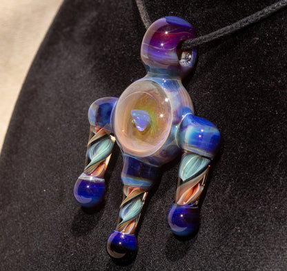 Ankh Eye Of Horus | Sculpted Glass Pendant with Encased Opal | Borosilicate Glass Necklace | Glass Charm Jewelry | Sparkle Necklace |