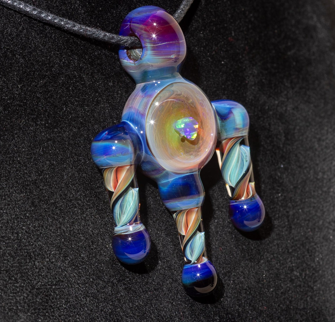 Ankh Eye Of Horus | Sculpted Glass Pendant with Encased Opal | Borosilicate Glass Necklace | Glass Charm Jewelry | Sparkle Necklace |