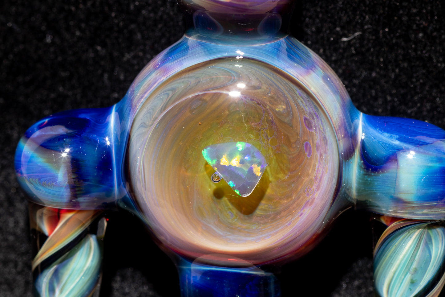 Ankh Eye Of Horus | Sculpted Glass Pendant with Encased Opal | Borosilicate Glass Necklace | Glass Charm Jewelry | Sparkle Necklace |