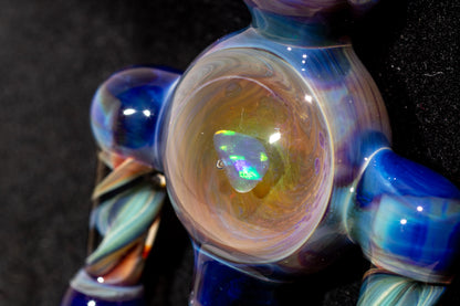 Ankh Eye Of Horus | Sculpted Glass Pendant with Encased Opal | Borosilicate Glass Necklace | Glass Charm Jewelry | Sparkle Necklace |