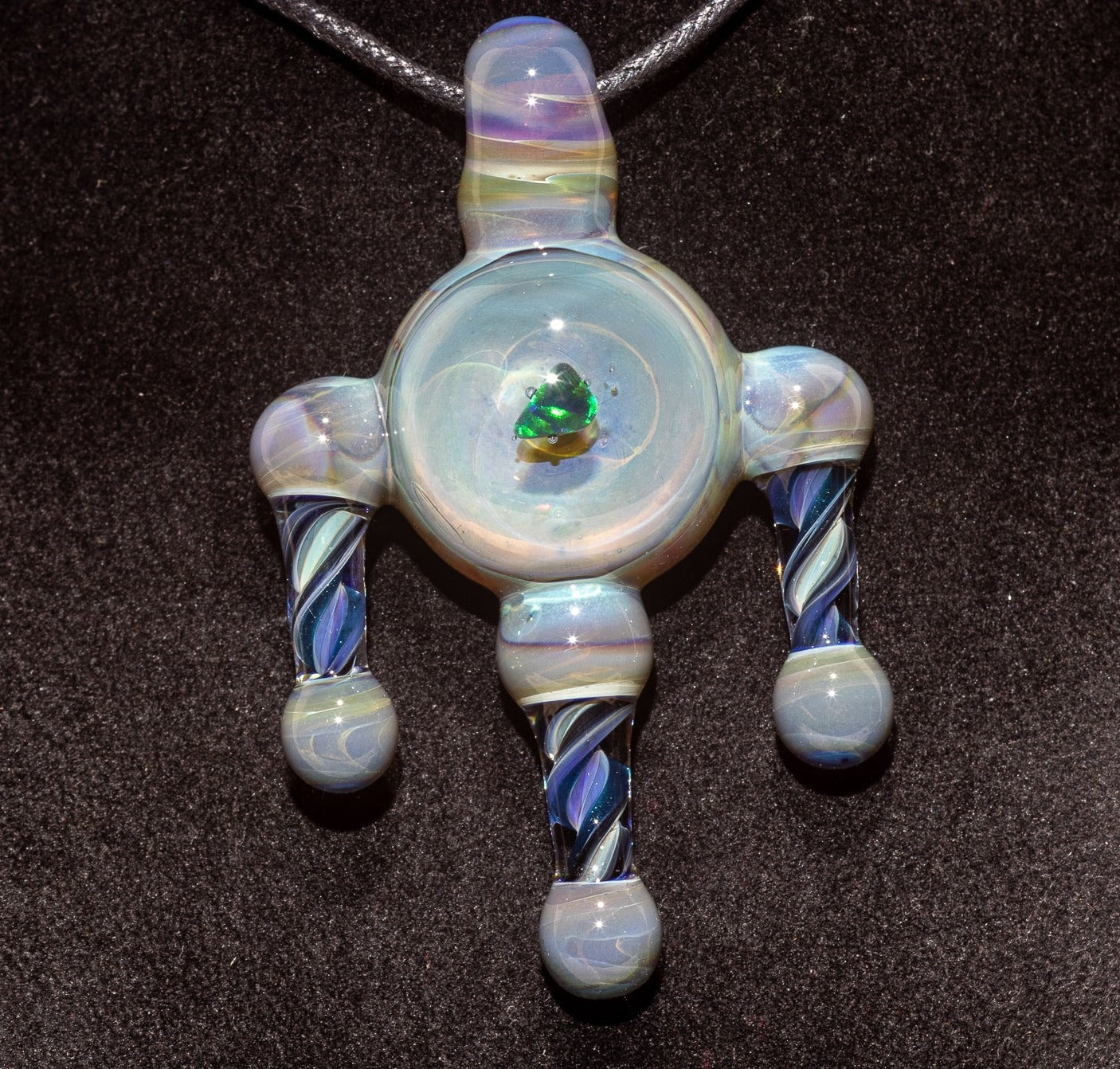 Ankh Eye Of Horus | Sculpted Glass Pendant with Encased Opal | Borosilicate Glass Necklace | Glass Charm Jewelry | Sparkle Necklace |