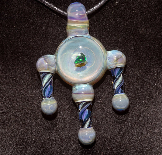Ankh Eye Of Horus | Sculpted Glass Pendant with Encased Opal | Borosilicate Glass Necklace | Glass Charm Jewelry | Sparkle Necklace |