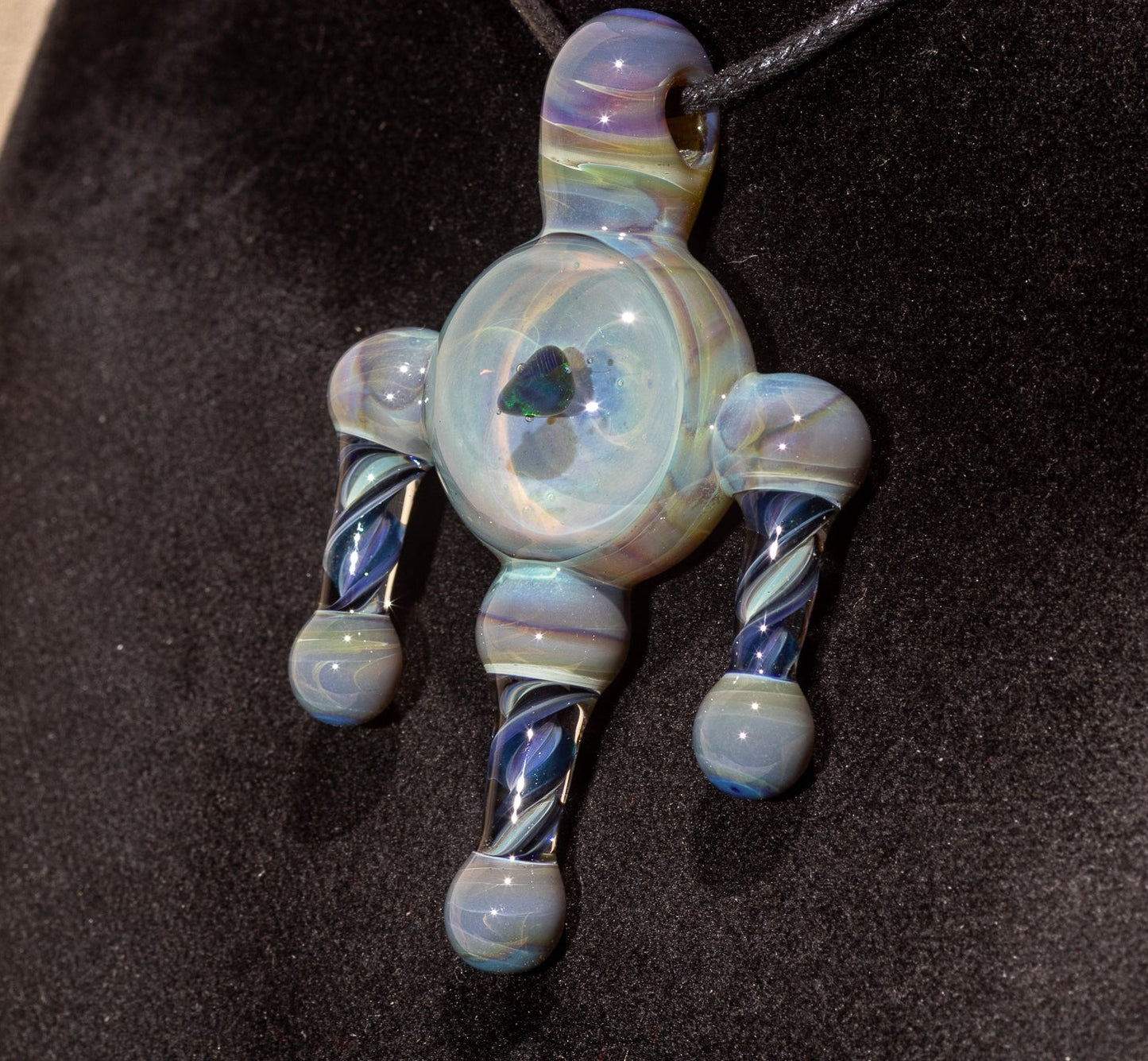 Ankh Eye Of Horus | Sculpted Glass Pendant with Encased Opal | Borosilicate Glass Necklace | Glass Charm Jewelry | Sparkle Necklace |