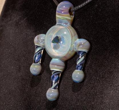 Ankh Eye Of Horus | Sculpted Glass Pendant with Encased Opal | Borosilicate Glass Necklace | Glass Charm Jewelry | Sparkle Necklace |