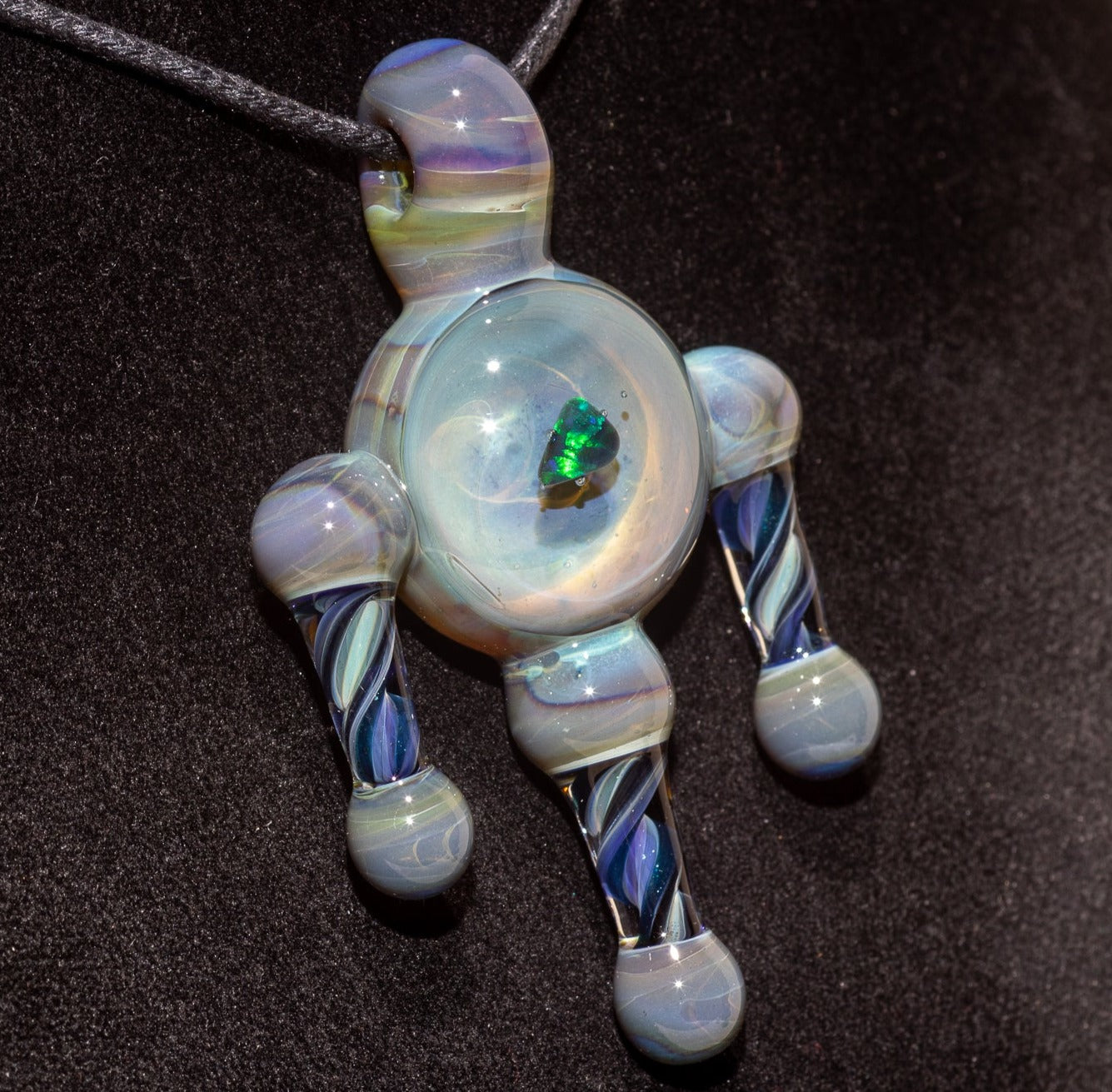 Ankh Eye Of Horus | Sculpted Glass Pendant with Encased Opal | Borosilicate Glass Necklace | Glass Charm Jewelry | Sparkle Necklace |