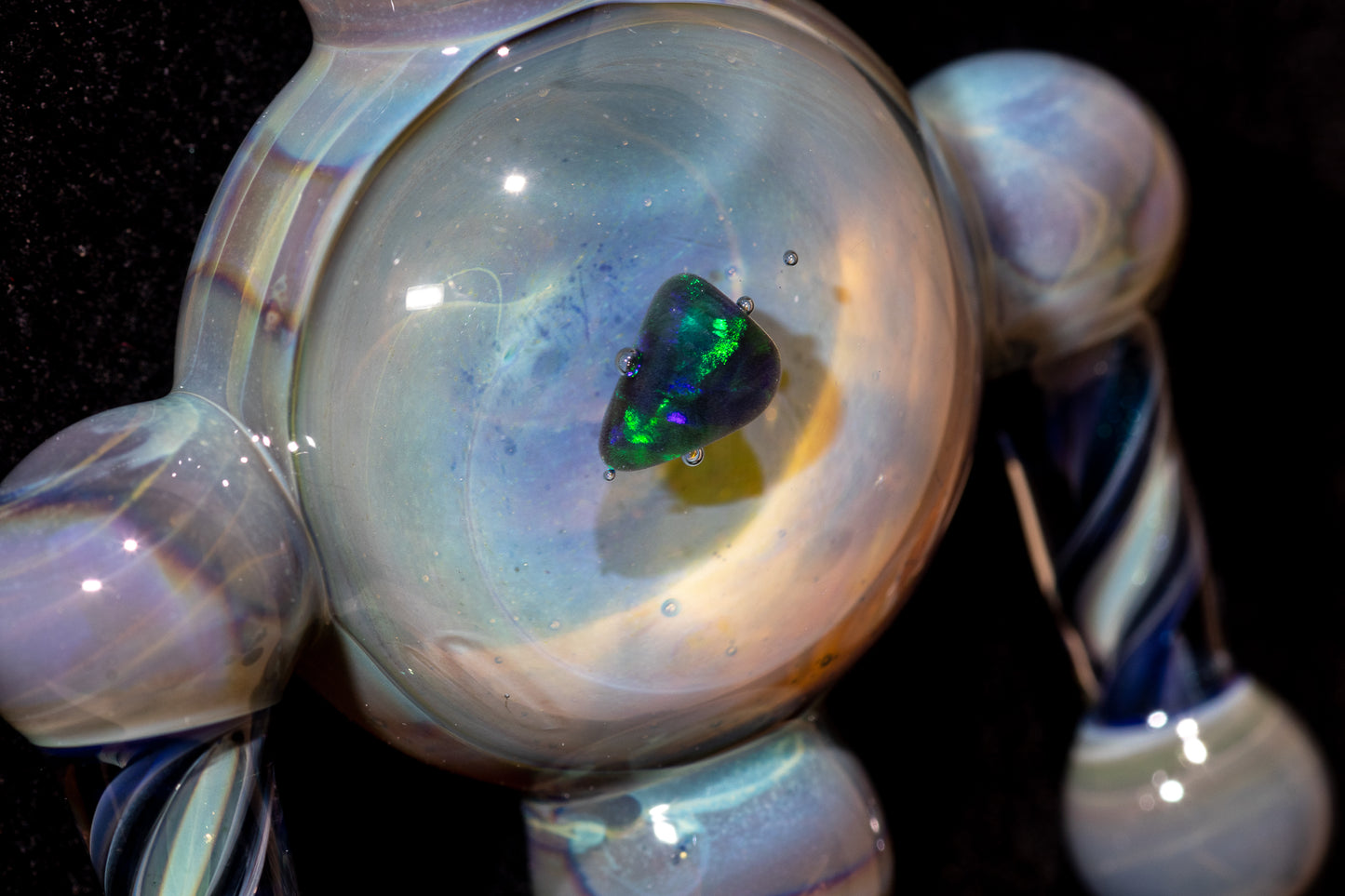 Ankh Eye Of Horus | Sculpted Glass Pendant with Encased Opal | Borosilicate Glass Necklace | Glass Charm Jewelry | Sparkle Necklace |