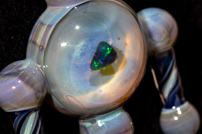 Ankh Eye Of Horus | Sculpted Glass Pendant with Encased Opal | Borosilicate Glass Necklace | Glass Charm Jewelry | Sparkle Necklace |