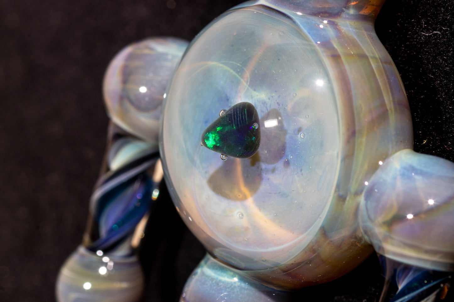 Ankh Eye Of Horus | Sculpted Glass Pendant with Encased Opal | Borosilicate Glass Necklace | Glass Charm Jewelry | Sparkle Necklace |