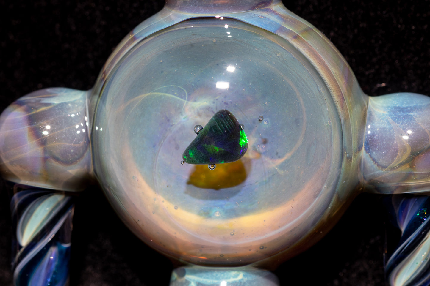 Ankh Eye Of Horus | Sculpted Glass Pendant with Encased Opal | Borosilicate Glass Necklace | Glass Charm Jewelry | Sparkle Necklace |