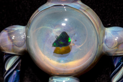 Ankh Eye Of Horus | Sculpted Glass Pendant with Encased Opal | Borosilicate Glass Necklace | Glass Charm Jewelry | Sparkle Necklace |