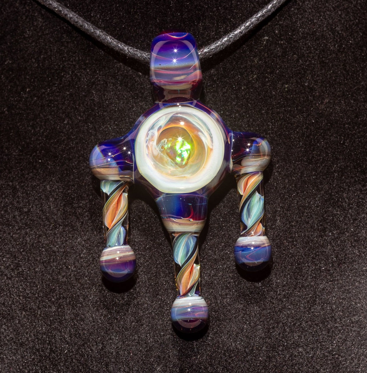 Ankh Eye Of Horus | Sculpted Glass Pendant with Encased Opal | Borosilicate Glass Necklace | Glass Charm Jewelry | Sparkle Necklace |
