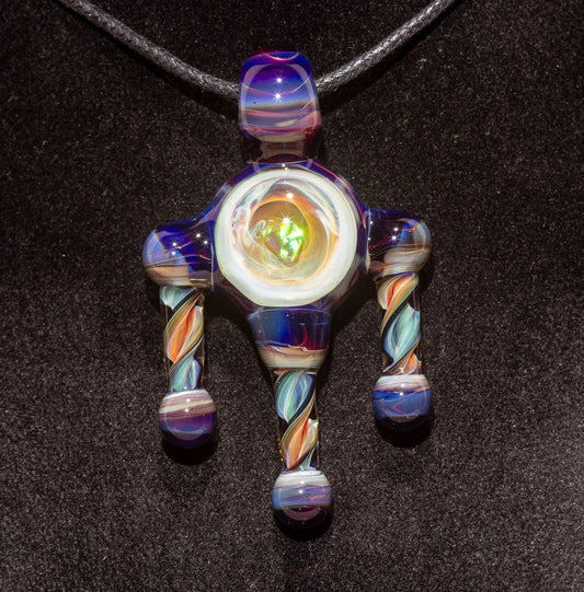 Ankh Eye Of Horus | Sculpted Glass Pendant with Encased Opal | Borosilicate Glass Necklace | Glass Charm Jewelry | Sparkle Necklace |