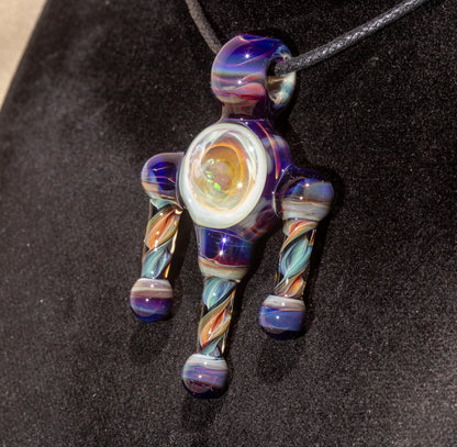 Ankh Eye Of Horus | Sculpted Glass Pendant with Encased Opal | Borosilicate Glass Necklace | Glass Charm Jewelry | Sparkle Necklace |