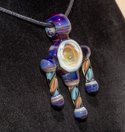 Ankh Eye Of Horus | Sculpted Glass Pendant with Encased Opal | Borosilicate Glass Necklace | Glass Charm Jewelry | Sparkle Necklace |